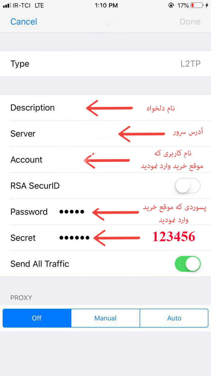 فرم تنظیمات L2TP