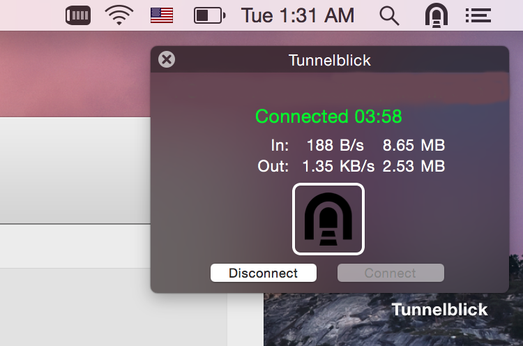 اتصال موفق Tunnelblick